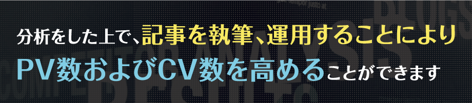 分析をした上で、記事を執筆、運用することによりPV数およびCV数を高めることができます