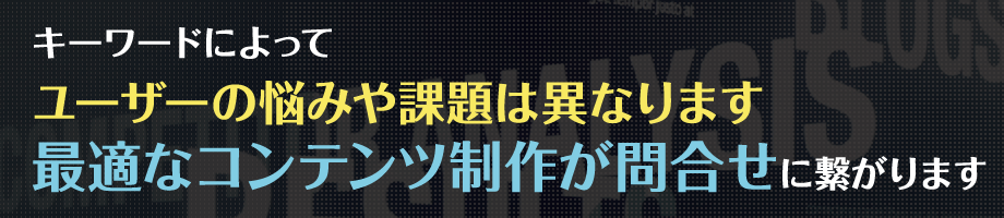 キーワードによってユーザーの悩みや課題は異なります最適なコンテンツ制作が問合せに繋がります
