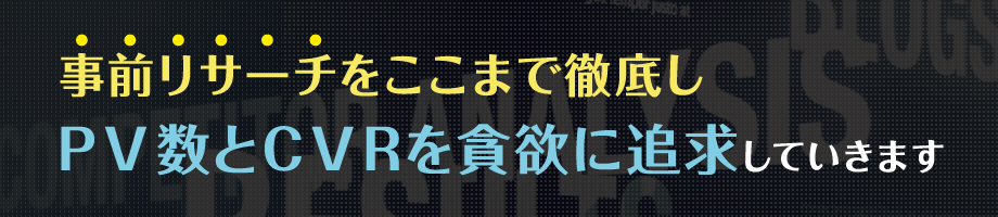 事前リサーチをここまで徹底しPV数とCVRを貪欲に追求していきます