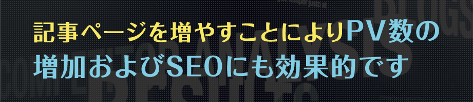 記事ページを増やすことによりPV数の増加およびSEOにも効果的です