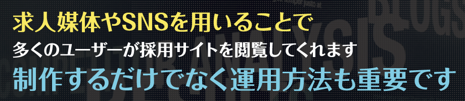求人媒体やSNSを用いることで、多くのユーザーが採用サイトを閲覧してくれます。 制作するだけでなく運用方法も重要です